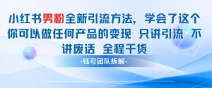 小红书男粉引流 学会了这个变现很容易，不讲废话全程针对男人的打法 全程干货-理想项目库