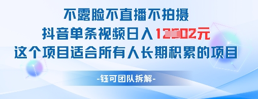 不露脸不直播不拍摄抖音单条视频日入1k+这个项目适合所有人长期积累的项目-理想项目库