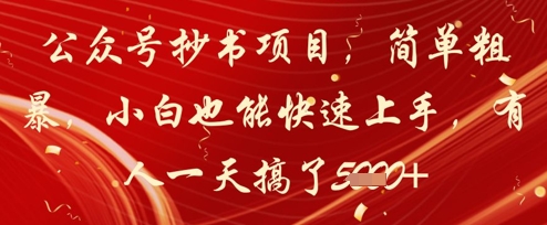 公众号抄书项目，简单粗暴，小白也能快速上手，有人一天搞了1k+-理想项目库