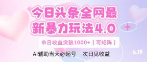 今日头条全网最新暴力玩法4.0  deepseek+今日头条 轻松矩阵  单日收益…-理想项目库
