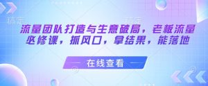流量团队打造与生意破局，老板流量必修课，抓风口，拿结果，能落地-理想项目库