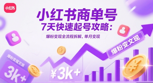 小红书商单号7天快速起号攻略：爆粉变现全流程拆解，单月变现3k+-理想项目库