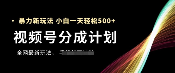 视频号分成计划，全网最暴力玩法，新手一天也能轻松5张+-理想项目库