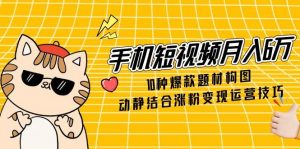 手机短视频月入6万,10种爆款题材构图,动静结合涨粉变现运营技巧-理想项目库