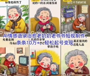 AI情感语录治愈老奶奶老爷爷短视制作,条条10万+,轻松起号变现-理想项目库