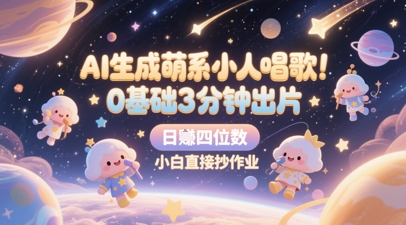 AI生成萌系小人唱歌，0基础3分钟出片，28个作品涨粉8.9W，单条最高19W赞，日入四位数，小白直接抄作业-理想项目库
