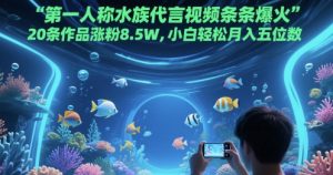 第一人称水族代言视频条条爆火，20条作品涨粉8.5W，小白轻松月入五位数-理想项目库