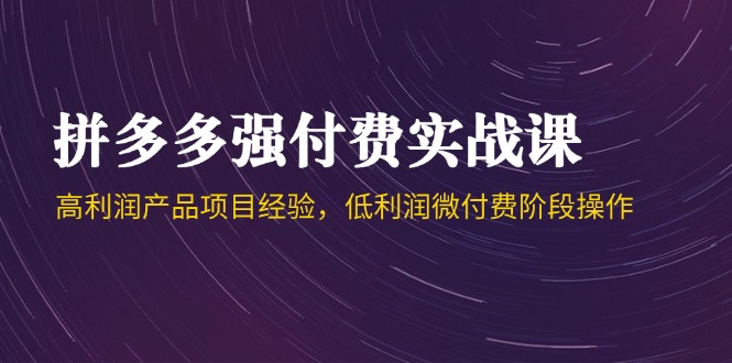 拼多多强付费实战课-44期，高利润产品项目经验，低利润微付费阶段操作-理想项目库