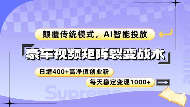 豪车视频矩阵裂变战术，颠覆传统模式，AI智能投放，日增400+高净值创业…-理想项目库