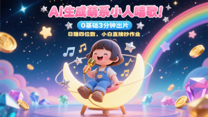 AI生成萌系小人唱歌！0基础3分钟出片，28个作品涨粉9万，日赚四位数，小白直接抄作业-理想项目库