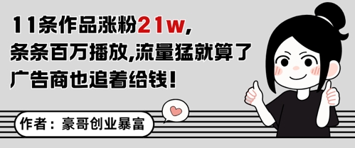 11条作品涨粉21W，条条百W播放，流量猛就算了，广告商也追着给钱-理想项目库