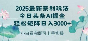 今日头条2025年最新暴利玩法，思路简单，复制粘贴，轻松实现矩阵日入3000+-理想项目库