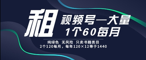 租视频号，一个60每月，2个120.纯绿色、无风险，常年租【揭秘】-理想项目库