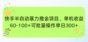 快手半自动暴力撸金项目，单机收益60-100+可批量操作单日300+-理想项目库