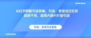 小红书男粉引流拆解，引流、变现当日见效超级干货，适用大部分行业引流-理想项目库