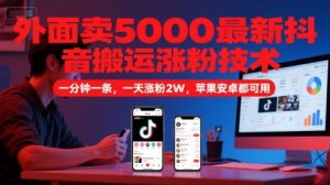 外面卖5000最新抖音搬运涨粉技术，新玩法，一分钟一条，一天涨粉2W，苹果安卓都可用-理想项目库