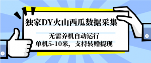 独家DY火山西瓜数据采集，无需养机自动运行，单机5-10米，支持转赠提现-理想项目库