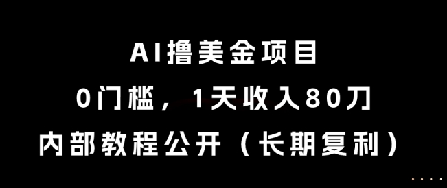 AI撸美金项目，0门槛，1天收入80刀，内部教程公开(长期复利)【揭秘】-理想项目库