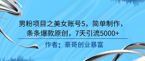 男粉项目之美女账号5，简单制作，条条爆款原创，7天引流5000+-理想项目库