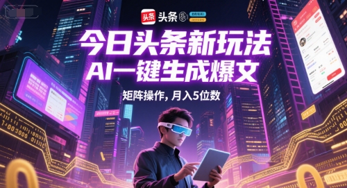 今日头条新玩法，AI一键生成爆文，矩阵操作，月入5位数-理想项目库