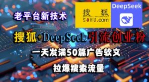 搜狐+DeepSeek引流创业粉，老平台新技术，一天发满50篇广告软文，拉爆搜索流量-理想项目库