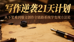 写作逆袭21天计划:从下笔难到爆文创作全链路系统学变现方法论-理想项目库