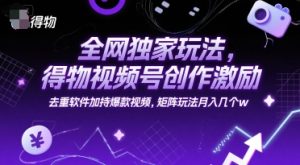 全网独家玩法，得物视频号创作激励 去重软件加持爆款视频，矩阵玩法月入几个w【揭秘】-理想项目库
