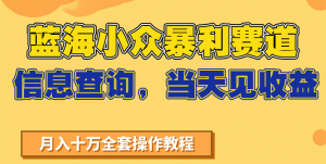 蓝海小众暴利赛道，信息查询，当天见收益，不讲玄学，7天搞了2万+-理想项目库