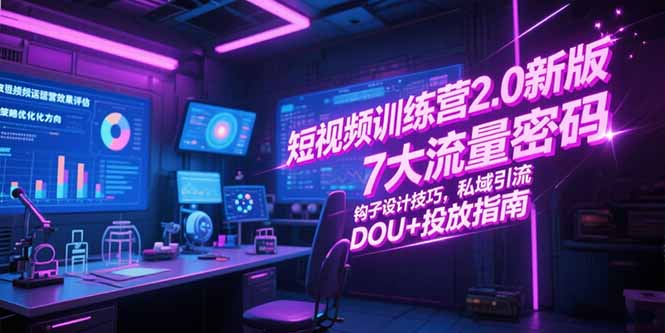 短视频训练营2.0新版，7大流量密码/钩子设计技巧/私域引流/DOU+投放指南-理想项目库