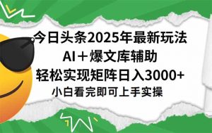今日头条2025年最新玩法，一键生成爆款，轻松实现矩阵日入3000+-理想项目库
