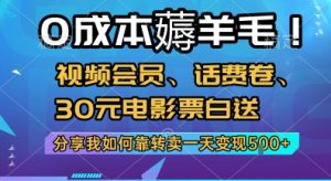 0成本薅羊毛!视频会员、话费卷、30元电影票白送,分享我如何靠转卖一天变现5张+【揭秘】-理想项目库
