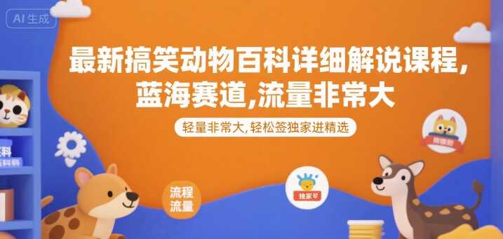 最新搞笑动物百科详细解说课程，蓝海赛道，流量非常大，轻松签独家进精选-理想项目库