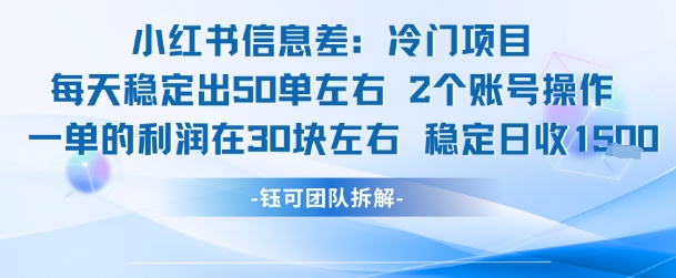 小红书信息差冷门项目一单利润30块每天稳定1.5k左右2个账号操作-理想项目库