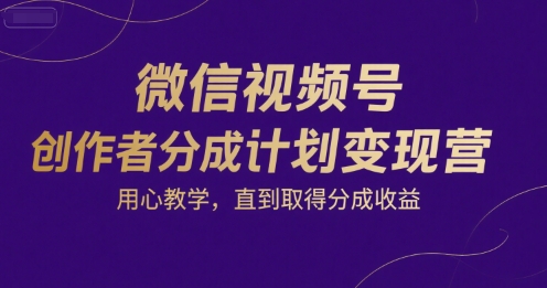 微信视频号创作者分成计划变现营，用心教学，直到取得分成收益-理想项目库