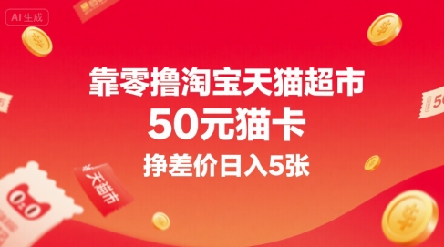 靠零撸淘宝天猫超市50元猫卡，挣差价日入5张-理想项目库