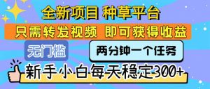 全新项目 种草平台 只需要转发任务视频 即可获得收益 新手小白每天300+-理想项目库
