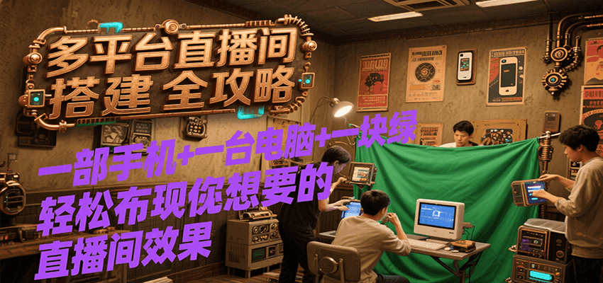 多平台直播间搭建全攻略，一部手机+一台电脑+一块绿布轻松实现你想要的直播间效果-理想项目库