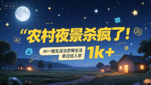 农村夜景杀疯了！AI一键生成治愈系慢生活，单日狂入1k+-理想项目库