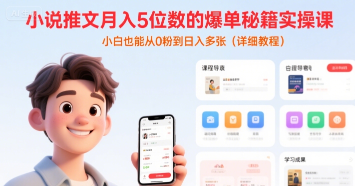 小说推文月入5位数的爆单秘籍实操课，，小白也能从0粉到日入多张(详细教程)-理想项目库