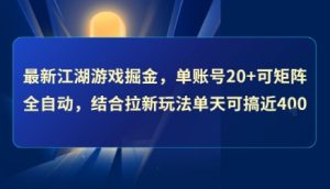 最新江湖游戏掘金，单账号20+可矩阵全自动 ，结合拉新玩法单天可搞4张+【揭秘】-理想项目库
