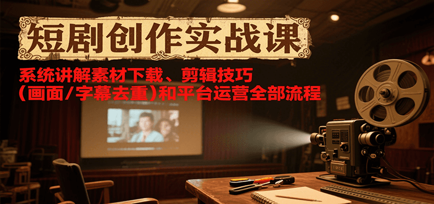 短剧创作实战课，系统讲解素材下载、剪辑技巧(画面/字幕去重)和平台运营全部流程-理想项目库