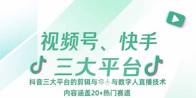视频号、快手、抖音三大平台的剪辑与数字人直播技术，内容涵盖20+热门赛道-理想项目库