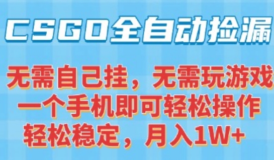 CSGO自动捡漏项目，最新独家玩法，一个手机可操作，新手小白轻松月入1W+，操作简单易上手【揭秘】-理想项目库