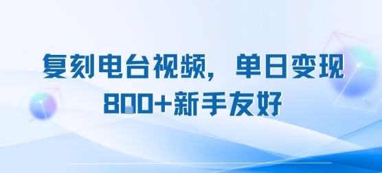 复刻电台视频，单日变现8张+新手友好，长期可做-理想项目库
