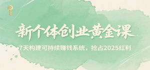 新个体创业黄金课,7天构建可持续赚钱系统,抢占2025红利-理想项目库