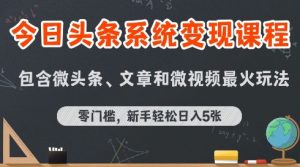 今日头条AI玩法系统课程,最新前沿变现玩法拆解,零门槛,新手轻松日入5张-理想项目库