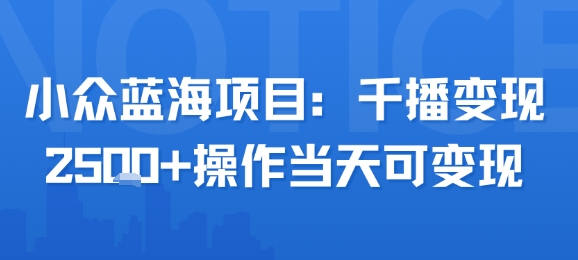 小众蓝海项目，千播变现2.5k+操作当天可变现-理想项目库