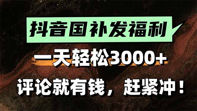 一天轻松3000+，抖音国补福利！评论就有钱，还有额外躺赚！-理想项目库