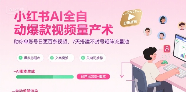 小红书AI全自动爆款视频量产术，助你单账号日更百条视频，7天搭建不封号矩阵流量池-理想项目库