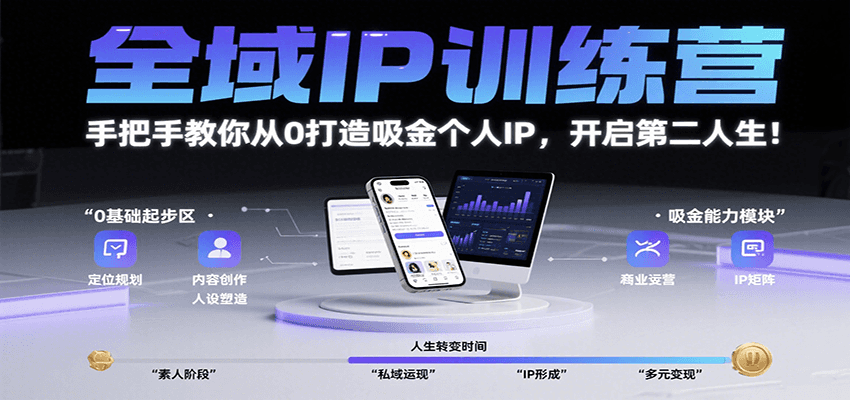 全域IP训练营，手把手教你从0打造吸金个人IP，开启第二人生！-理想项目库